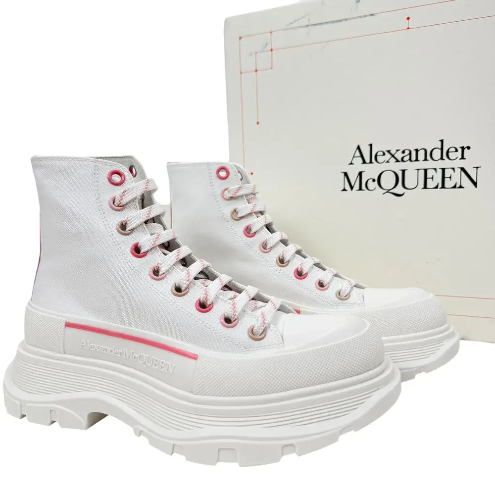 New Alexander Mcqueen Tread Slick Lace Up Boots Soft Coral Size 38